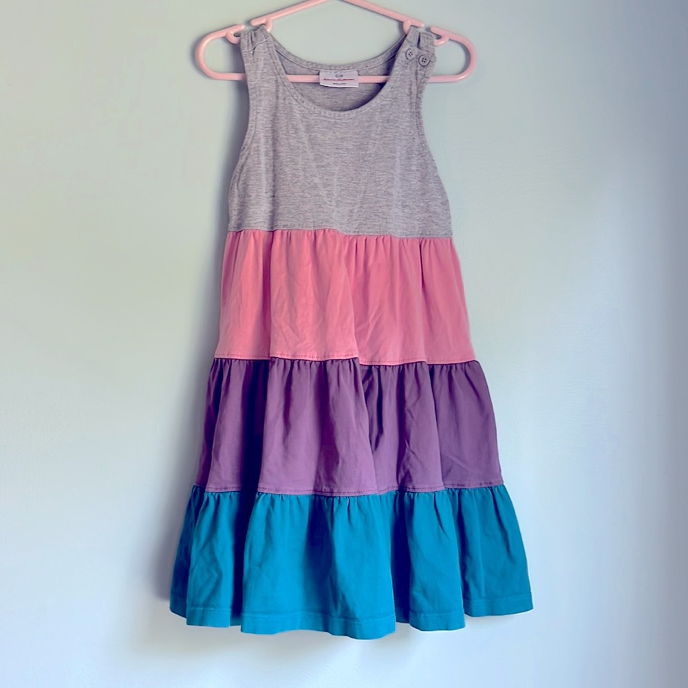 Hanna Anderson color Block Dress Heather Gray, Pink, Purple, and Blue Size 100